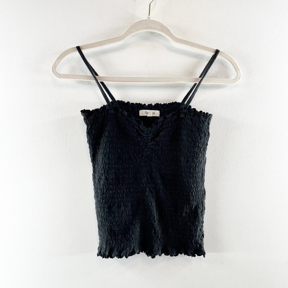 Madewell Superlight Jacquard Smocked Tank Top Cami Black Small